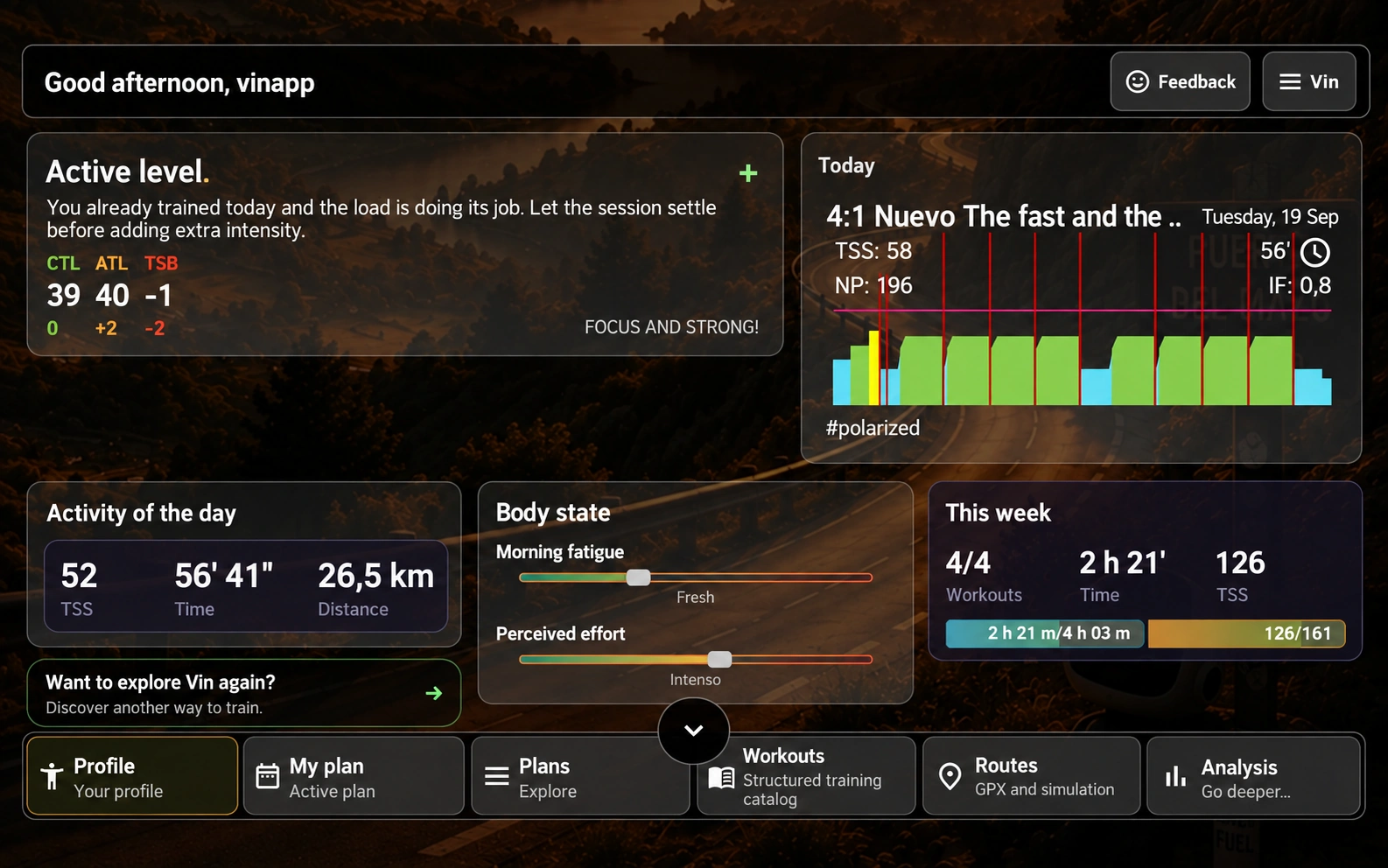 VinApp home dashboard on Android tablet
