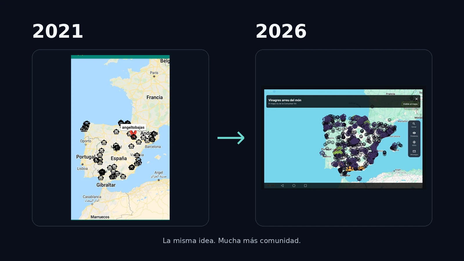 Side-by-side Vin maps from 2021 and 2026, based on real rider data