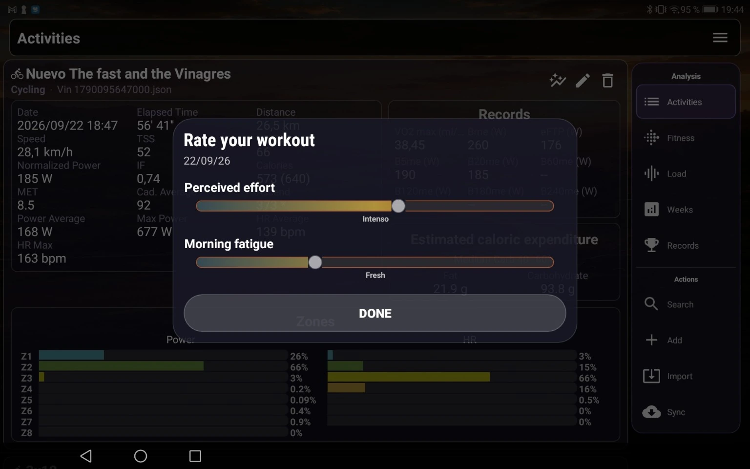 Real workout rating with Vin