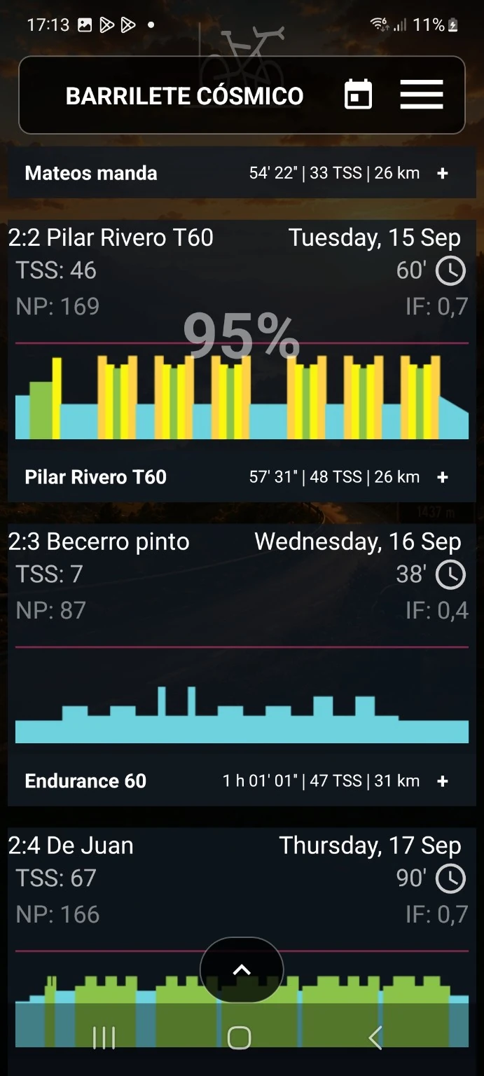 Weekly plan in VinApp