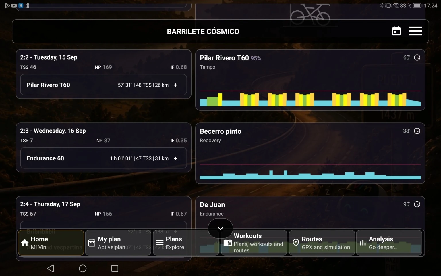 Weekly plan view in VinApp on a tablet