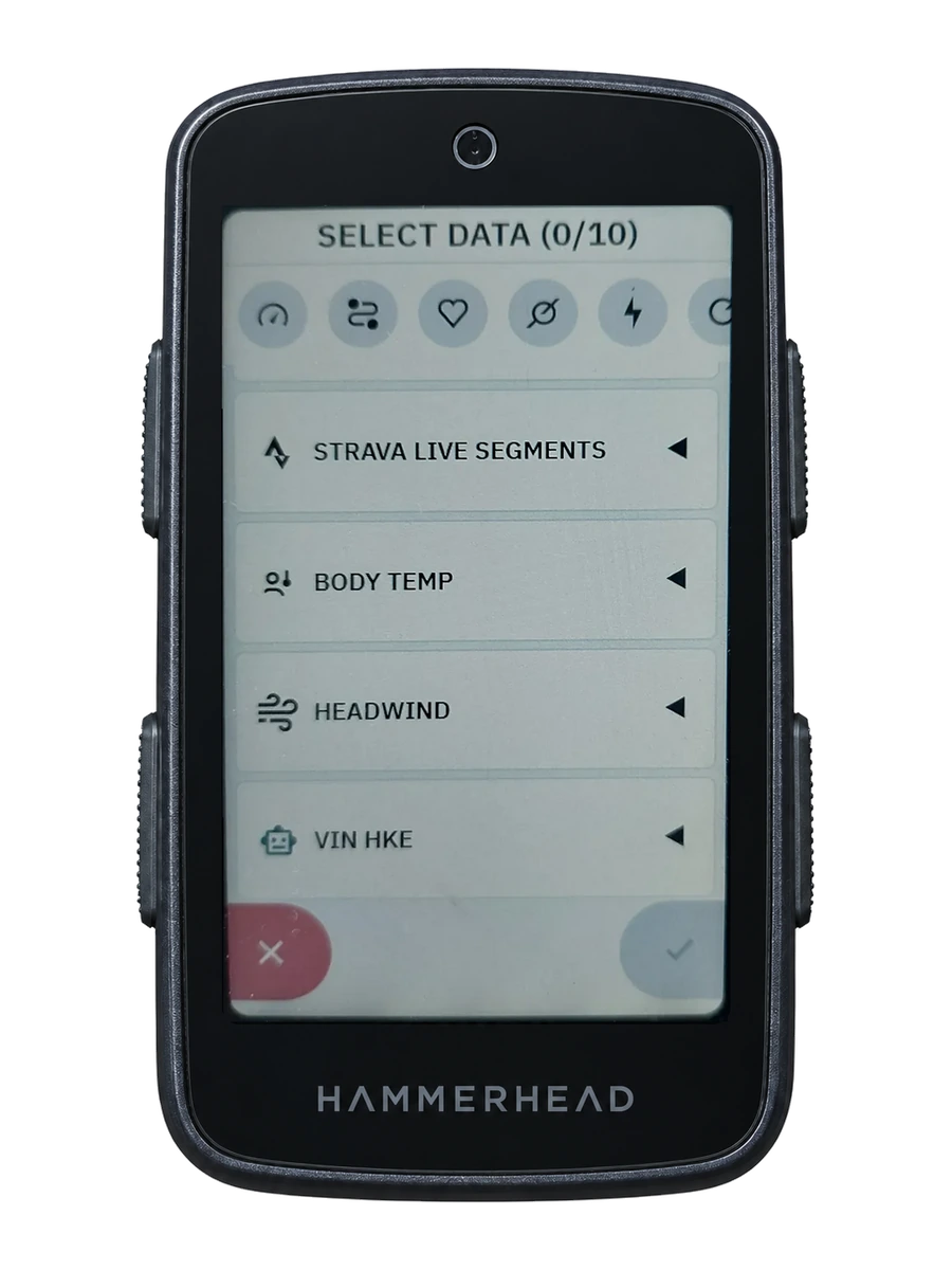 Ride data-field picker showing VinHkE and Headwind categories