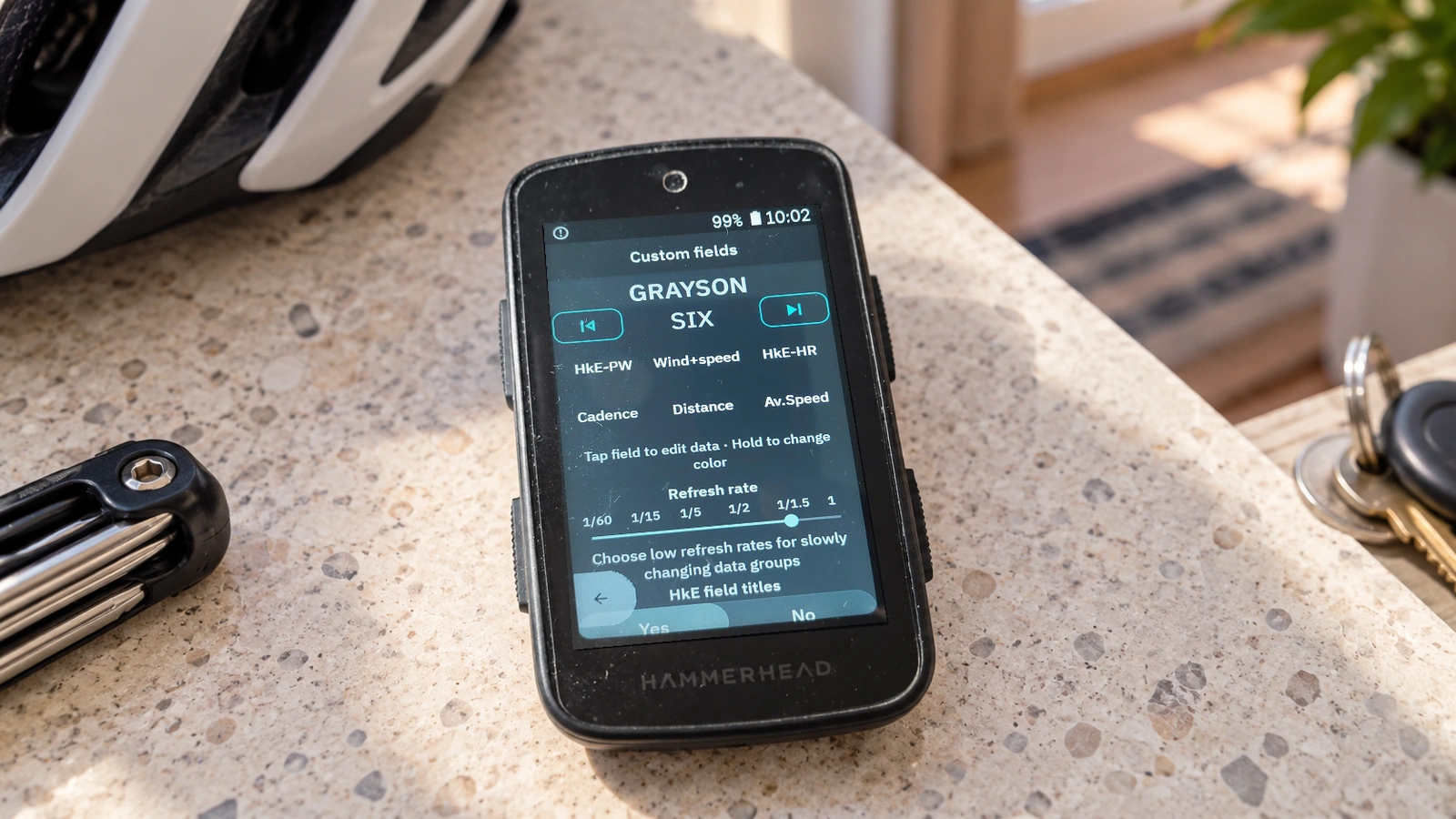 VinHkE Grayson SIX field configuration at home before the ride