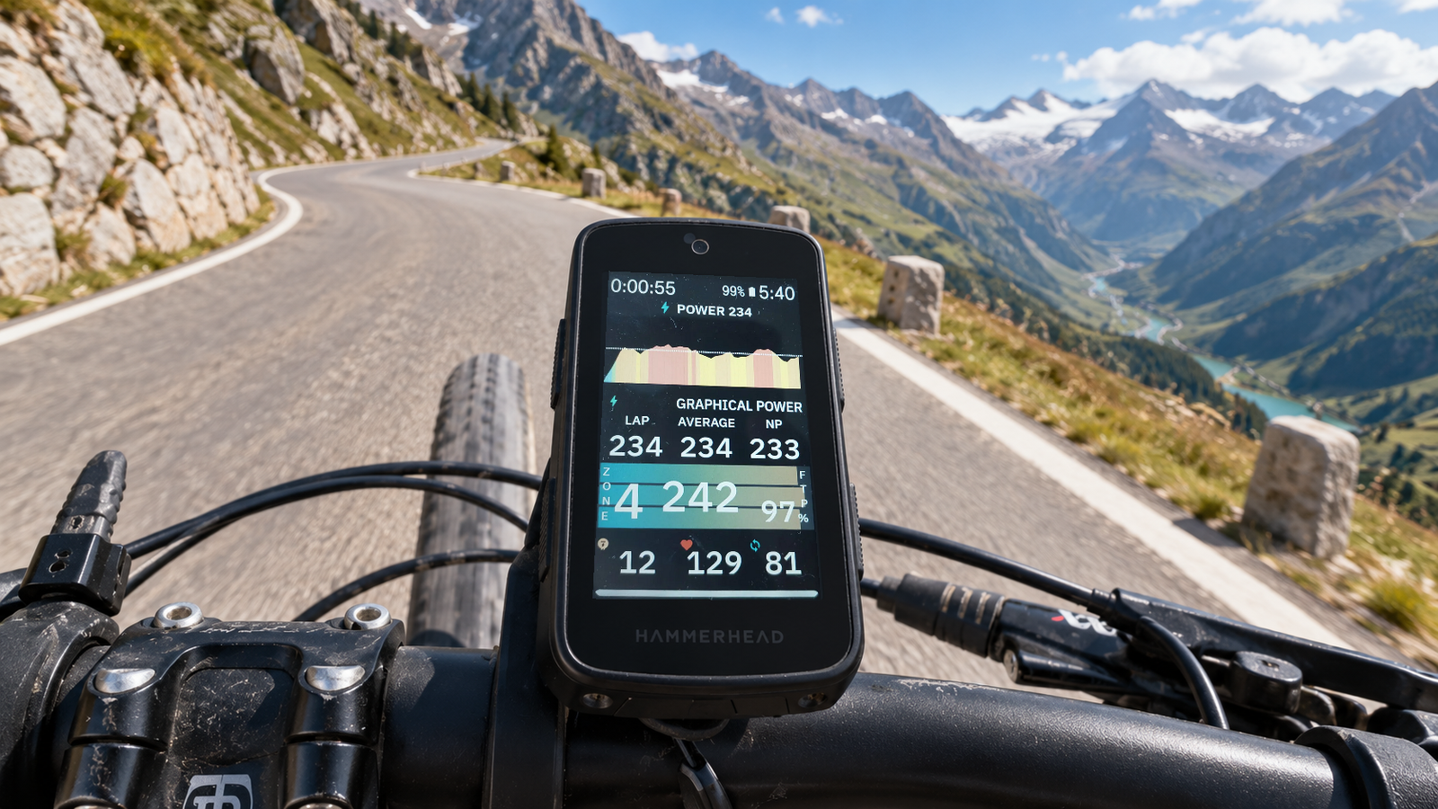 Continuous power chart and live VinHkE data during a ride